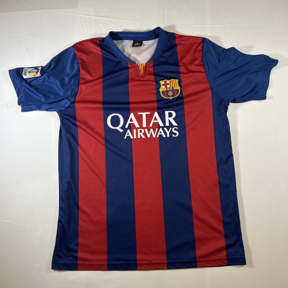 FC Barcelona Soccer Jersey Mens Large Blue Qatar Airways LFP Patch